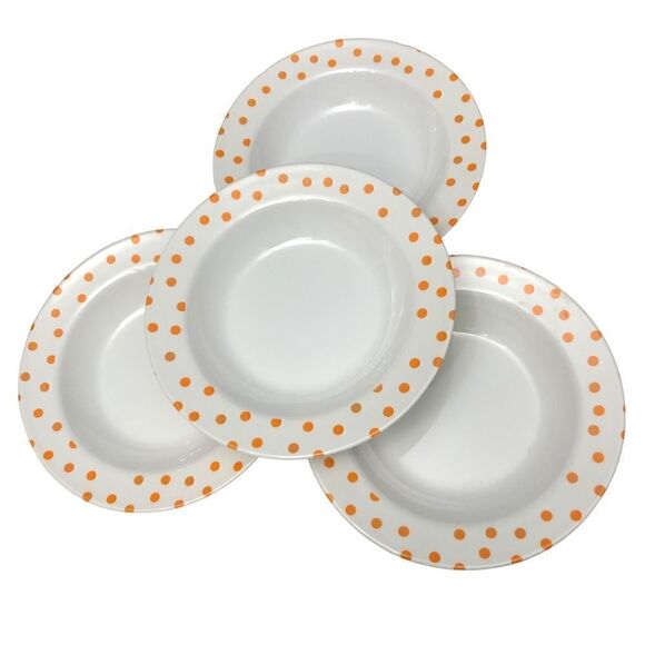 Melamine White & Orange Dots Deep Round Dish Plates (Set of 4) - Picture 1 of 8